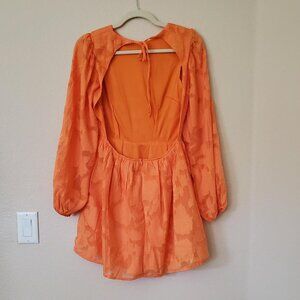 Backless Orange Dress with Puff Sleeves size 4 US